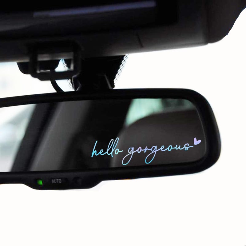 WCDHOR 2 x Hello Gorgeous Rearview Mirror Decal Water Bottle Stickers Affirmation Reminder Sticker Laptop Bumper Sticker Tumbler Vinyl Sticker Car Mirror Decal (Hello Gorgeous, Holographic Opal) - Image 1